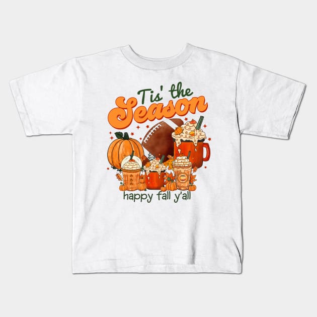 Tis The Season Latte Pumpkin Spice Happy Fall Thanksgiving Kids T-Shirt by AimArtStudio